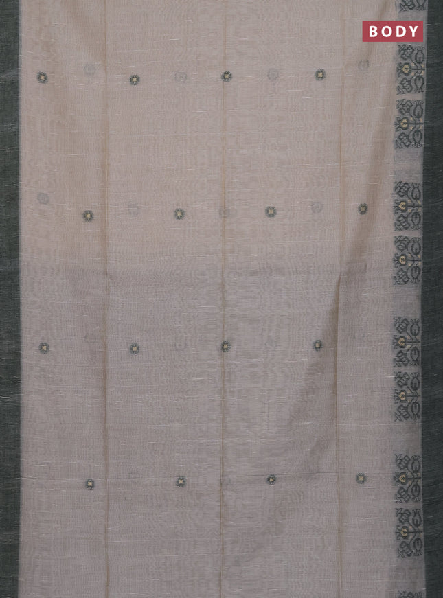 Munga cotton saree beige and green with thread woven buttas and woven border