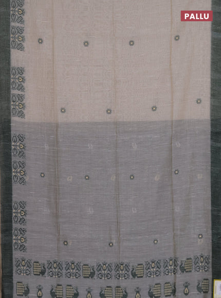 Munga cotton saree beige and green with thread woven buttas and woven border