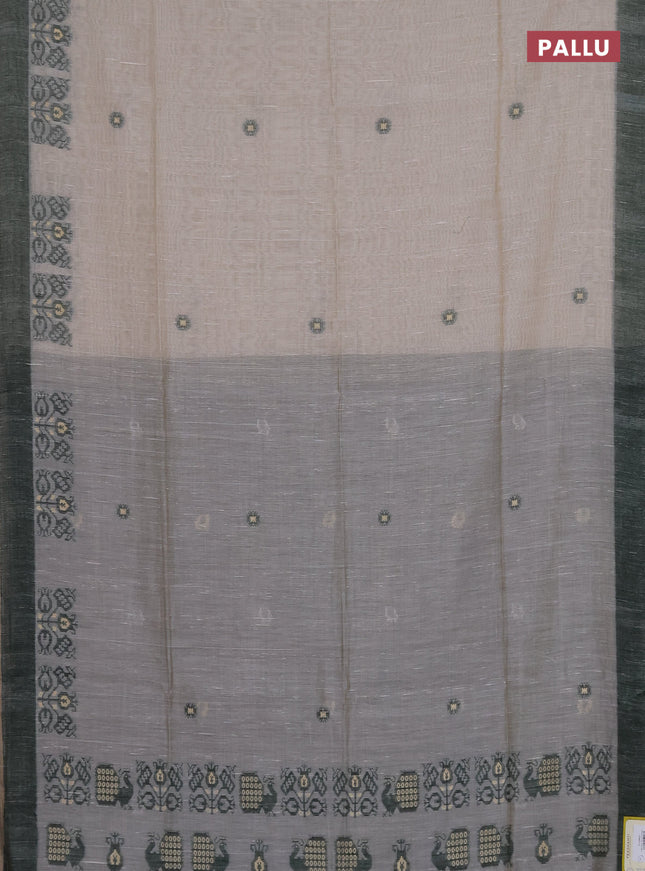 Munga cotton saree beige and green with thread woven buttas and woven border