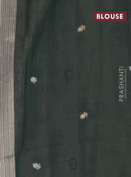 Munga cotton saree beige and green with thread woven buttas and woven border