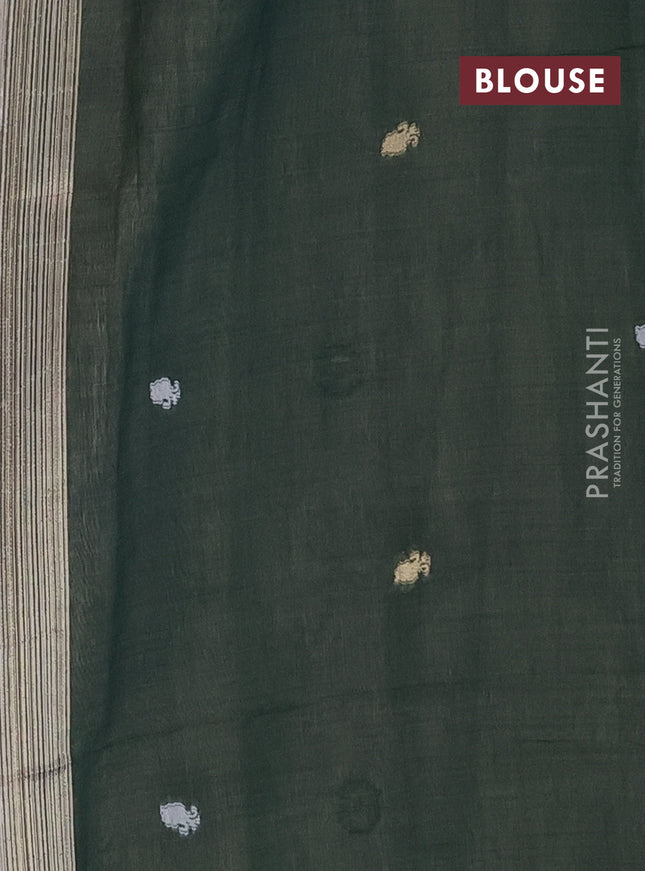 Munga cotton saree beige and green with thread woven buttas and woven border