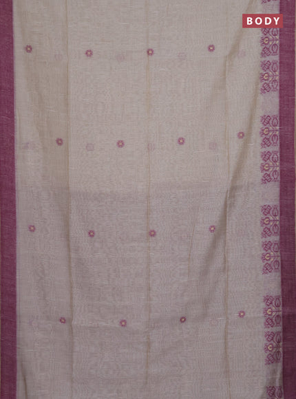 Munga cotton saree beige and purple with thread woven buttas and woven border