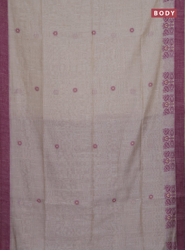 Munga cotton saree beige and purple with thread woven buttas and woven border