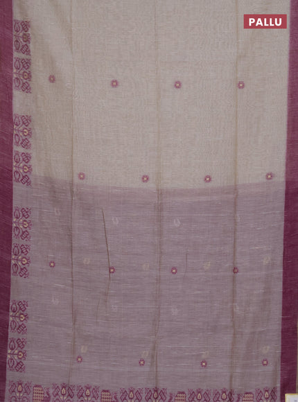 Munga cotton saree beige and purple with thread woven buttas and woven border