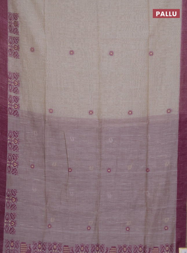 Munga cotton saree beige and purple with thread woven buttas and woven border