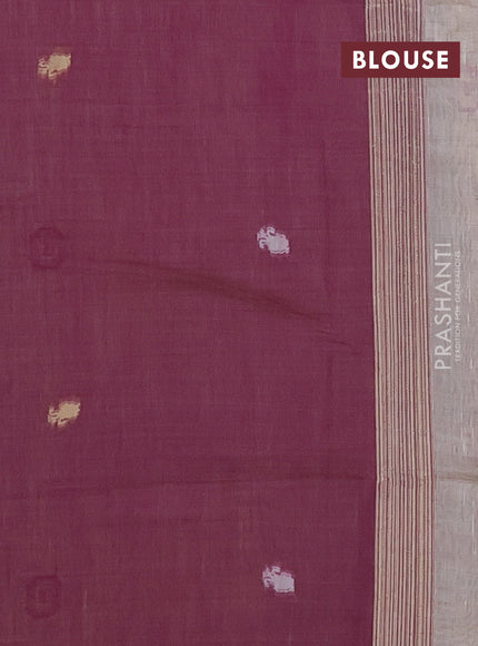 Munga cotton saree beige and purple with thread woven buttas and woven border