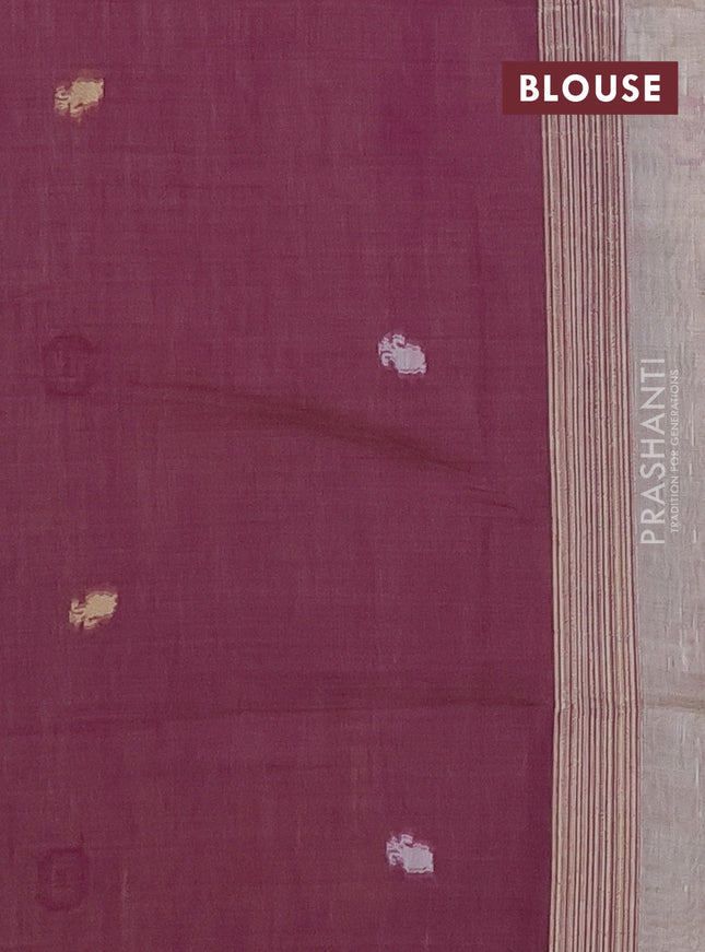 Munga cotton saree beige and purple with thread woven buttas and woven border