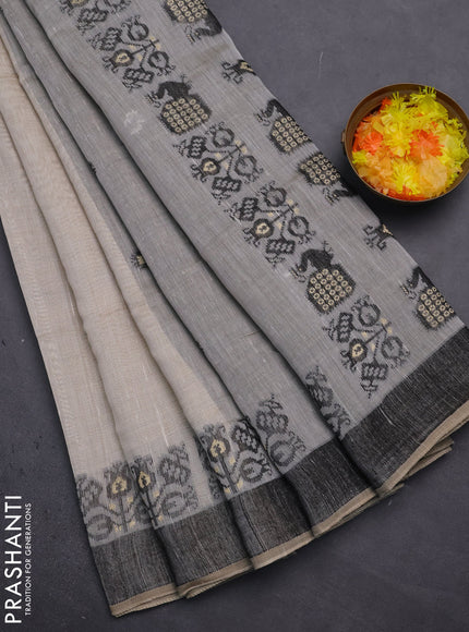 Munga cotton saree beige and black with thread woven buttas and woven border