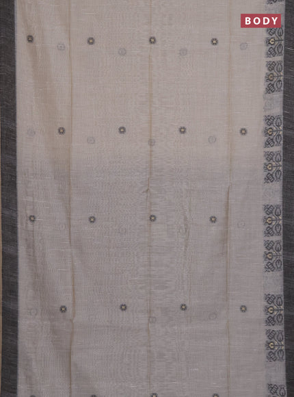 Munga cotton saree beige and black with thread woven buttas and woven border