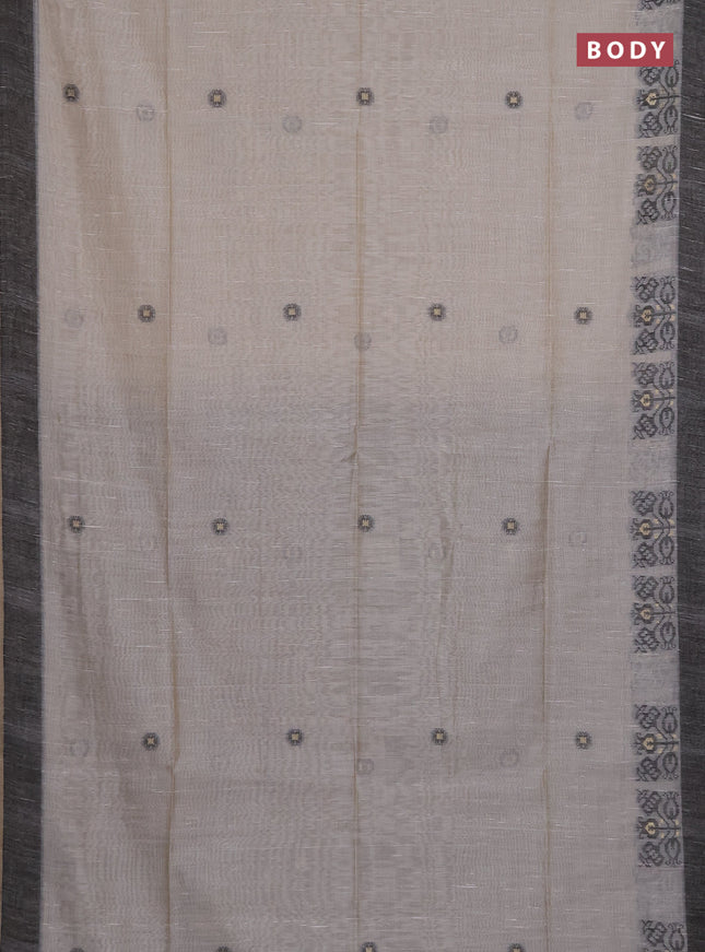 Munga cotton saree beige and black with thread woven buttas and woven border