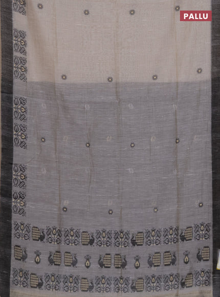 Munga cotton saree beige and black with thread woven buttas and woven border