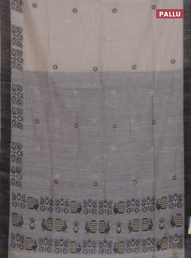 Munga cotton saree beige and black with thread woven buttas and woven border