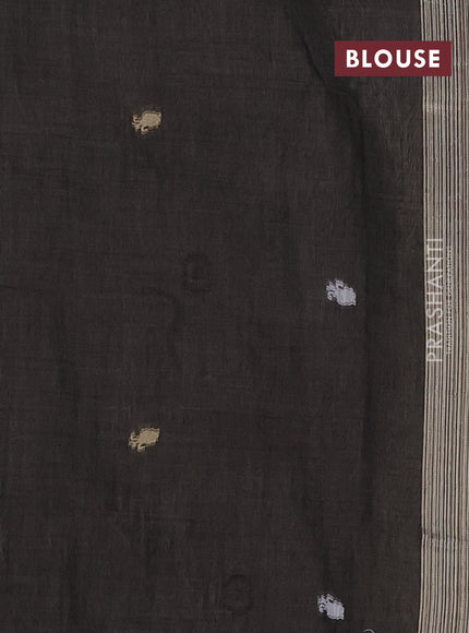 Munga cotton saree beige and black with thread woven buttas and woven border