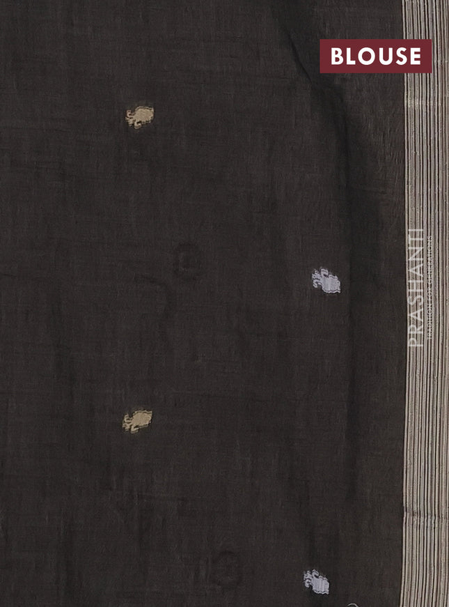 Munga cotton saree beige and black with thread woven buttas and woven border