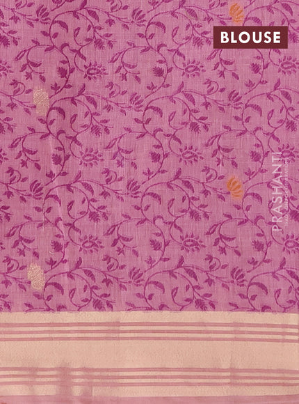 Munga cotton saree peach pink with thread woven floral buttas and floral design weaving pallu