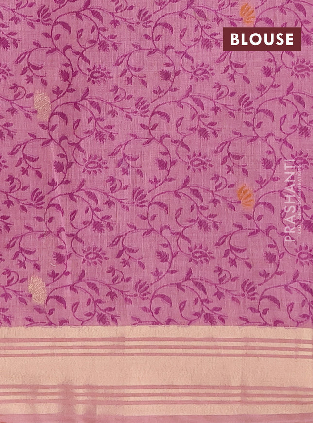 Munga cotton saree peach pink with thread woven floral buttas and floral design weaving pallu
