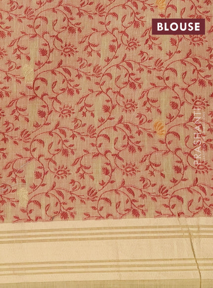 Munga cotton saree pale yellow with thread woven floral buttas and floral design weaving pallu