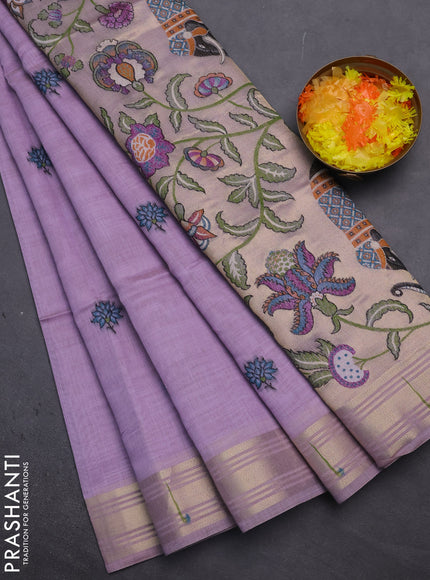 Munga cotton saree lavender with thread woven floral buttas and floral design weaving pallu