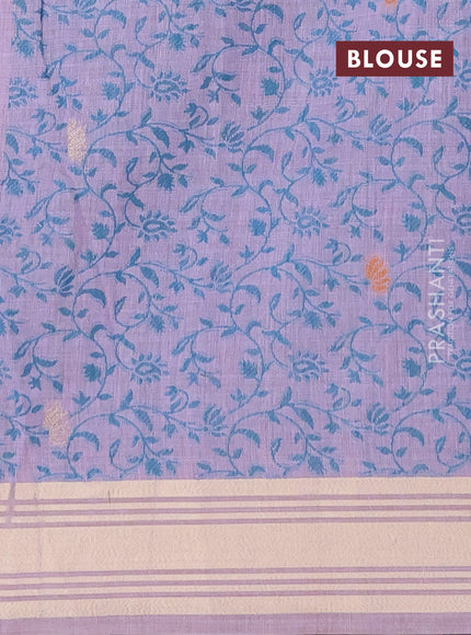 Munga cotton saree lavender with thread woven floral buttas and floral design weaving pallu
