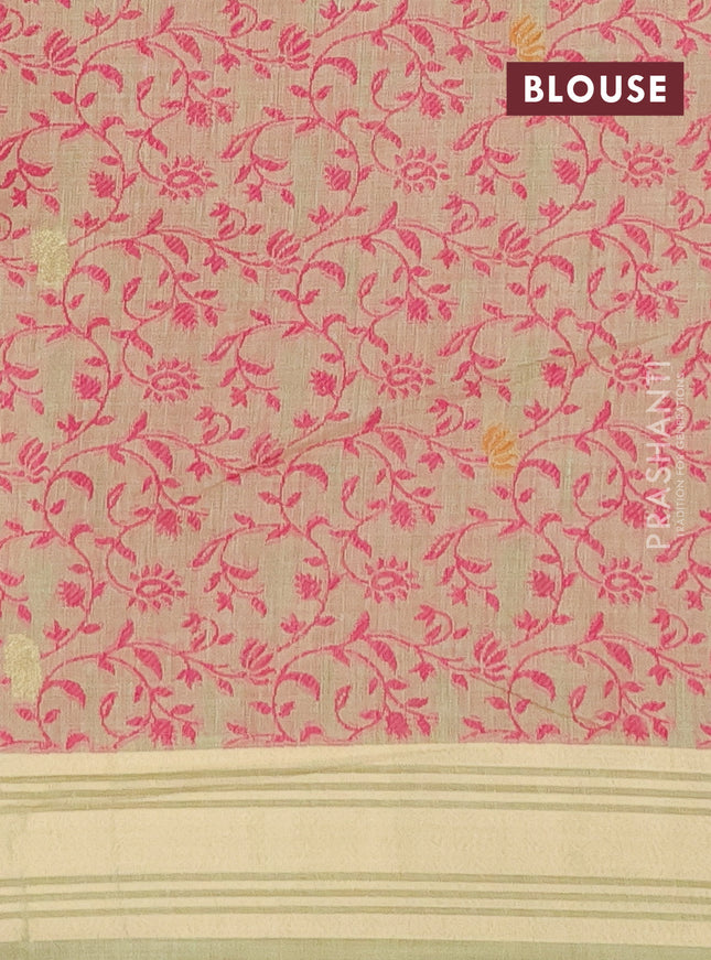 Munga cotton saree pista green with thread woven floral buttas and floral design weaving pallu