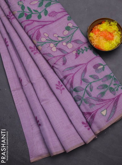 Munga cotton saree lavender with thread woven floral buttas in borderless style