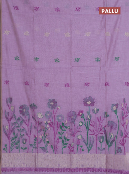 Munga cotton saree lavender with thread woven floral buttas in borderless style