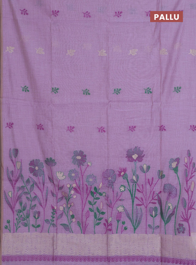 Munga cotton saree lavender with thread woven floral buttas in borderless style