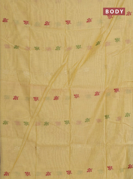 Munga cotton saree yellow with thread woven floral buttas in borderless style