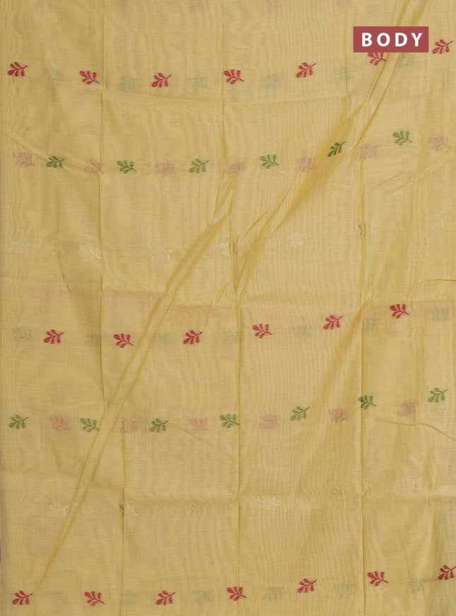 Munga cotton saree yellow with thread woven floral buttas in borderless style