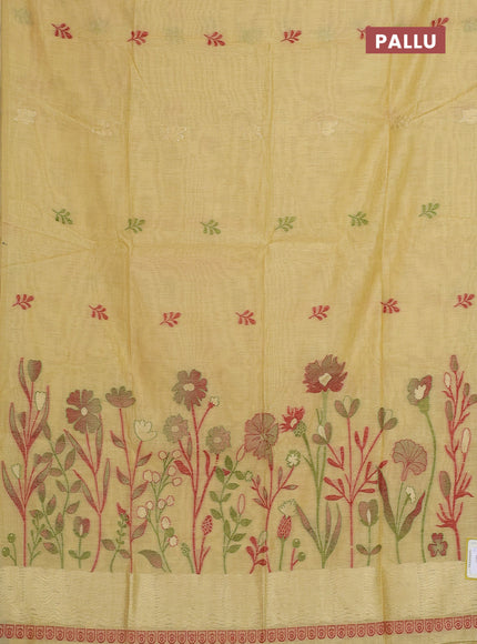 Munga cotton saree yellow with thread woven floral buttas in borderless style