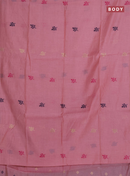Munga cotton saree peach pink with thread woven floral buttas in borderless style