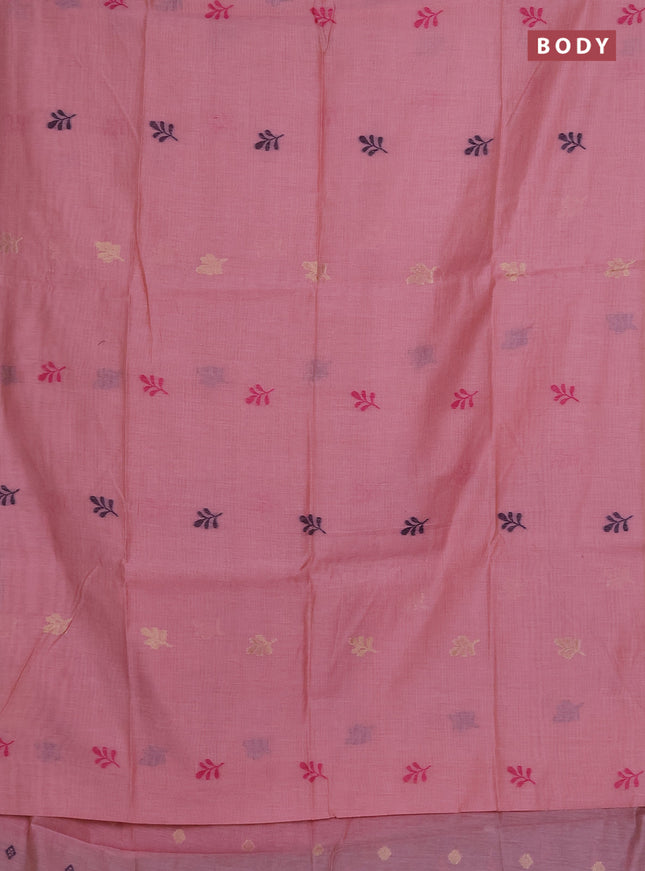 Munga cotton saree peach pink with thread woven floral buttas in borderless style