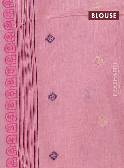 Munga cotton saree peach pink with thread woven floral buttas in borderless style