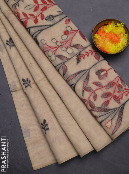 Munga cotton saree sandal with thread woven floral buttas in borderless style