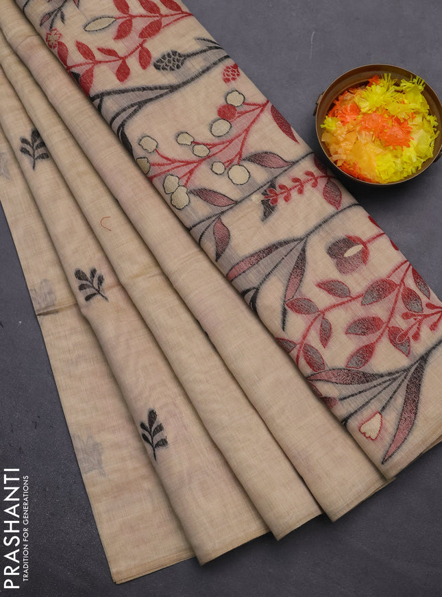 Munga cotton saree sandal with thread woven floral buttas in borderless style