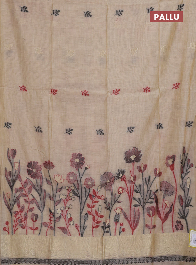 Munga cotton saree sandal with thread woven floral buttas in borderless style