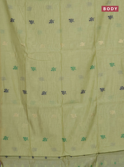 Munga cotton saree light green with thread woven floral buttas in borderless style