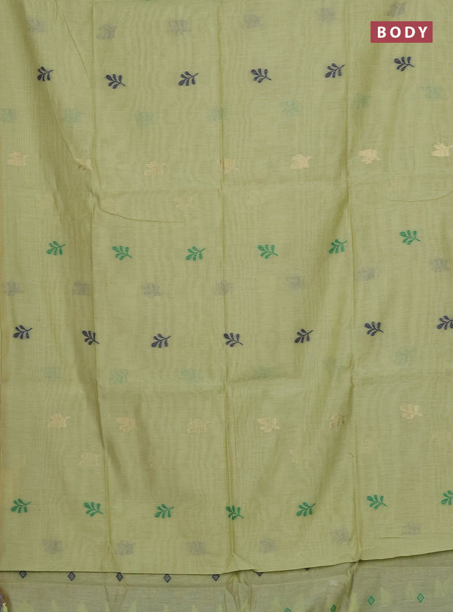 Munga cotton saree light green with thread woven floral buttas in borderless style