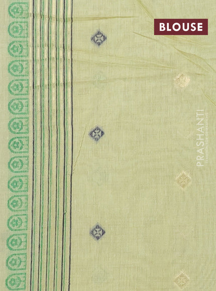 Munga cotton saree light green with thread woven floral buttas in borderless style