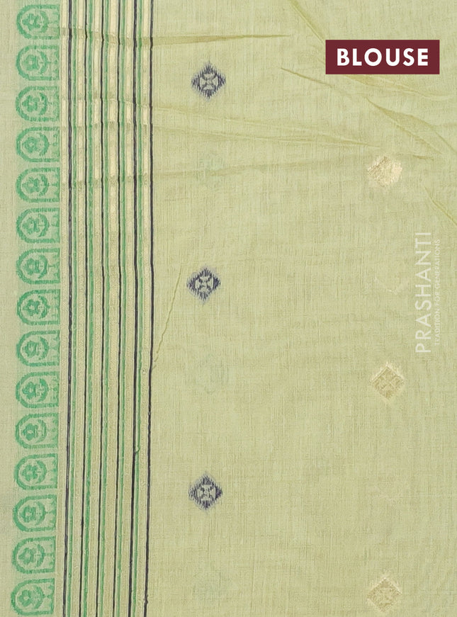 Munga cotton saree light green with thread woven floral buttas in borderless style