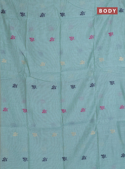 Munga cotton saree teal blue with thread woven floral buttas in borderless style