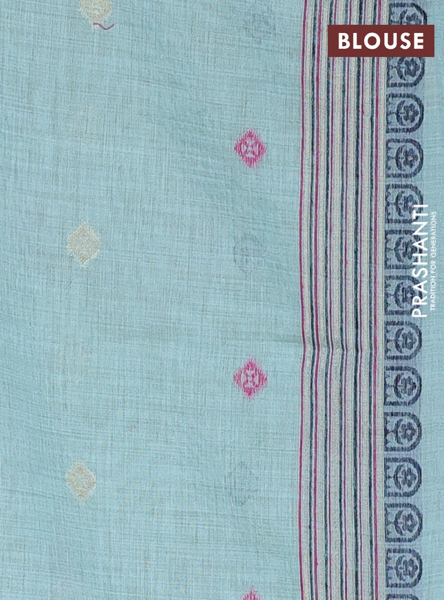 Munga cotton saree teal blue with thread woven floral buttas in borderless style