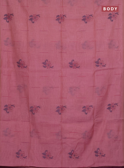 Munga cotton saree peach pink with thread & zari woven floral buttas in borderless style