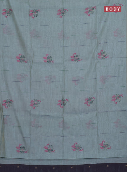 Munga cotton saree pastel blue with thread & zari woven floral buttas in borderless style