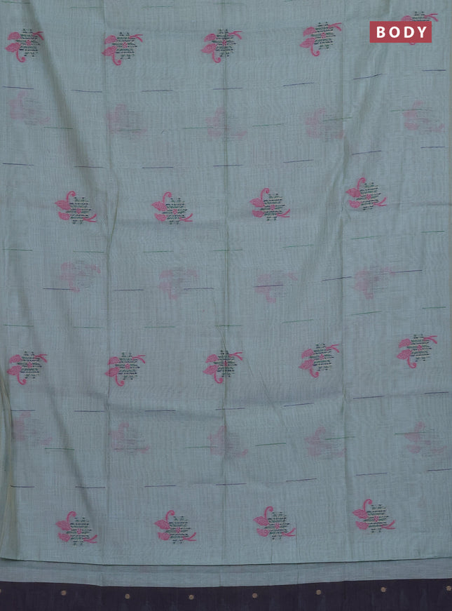 Munga cotton saree pastel blue with thread & zari woven floral buttas in borderless style