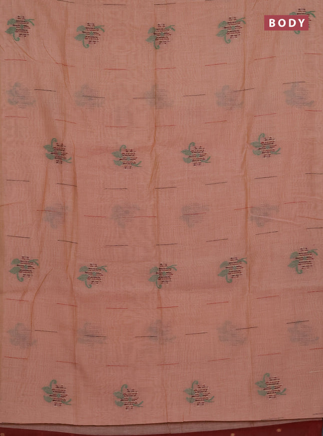 Munga cotton saree sandal with thread & zari woven floral buttas in borderless style