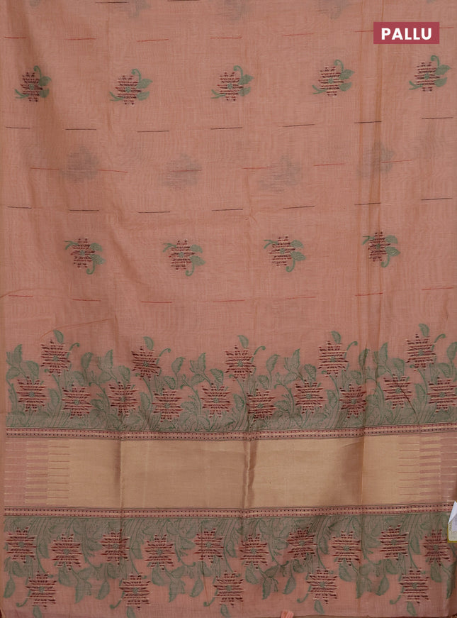 Munga cotton saree sandal with thread & zari woven floral buttas in borderless style