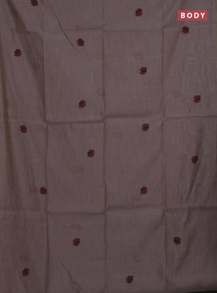 Munga cotton saree grey and black with thread woven floral buttas in borderless style