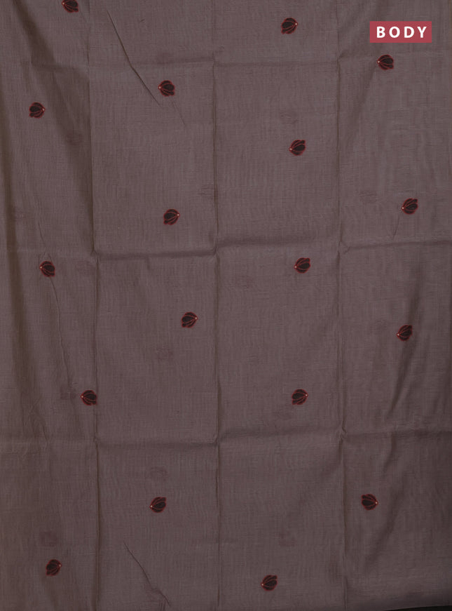 Munga cotton saree grey and black with thread woven floral buttas in borderless style