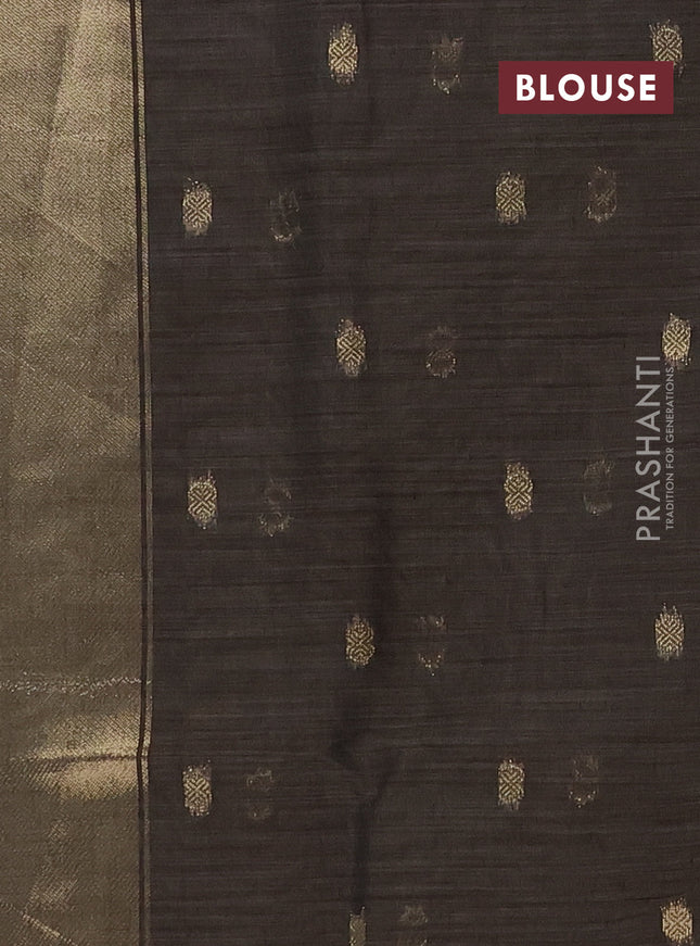 Munga cotton saree grey and black with thread woven floral buttas in borderless style